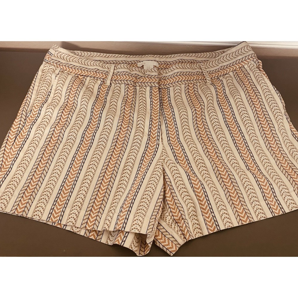 Dalia Womens 12 Beige Brown Tribal Aztec Boho Cotton Stretch Chino Shorts
